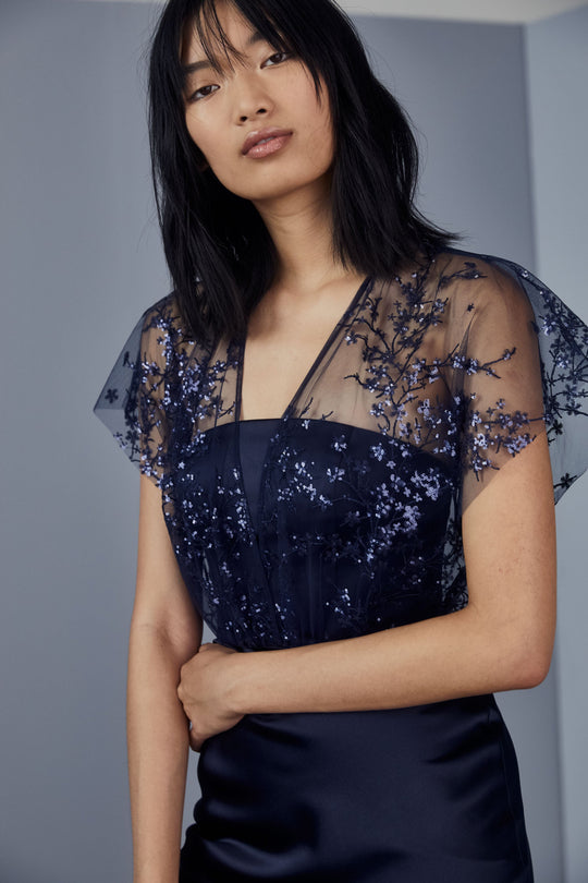 P378 - Sequin embroidered fluid satin gown - Navy, $650, dress by color from Collection Evening by Amsale
