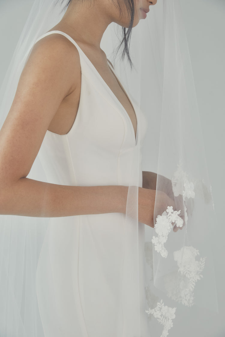 Butterfly Cathedral Length Veil with Flowers, accessory from Collection Accessories by Nouvelle Amsale, Fabric: tulle