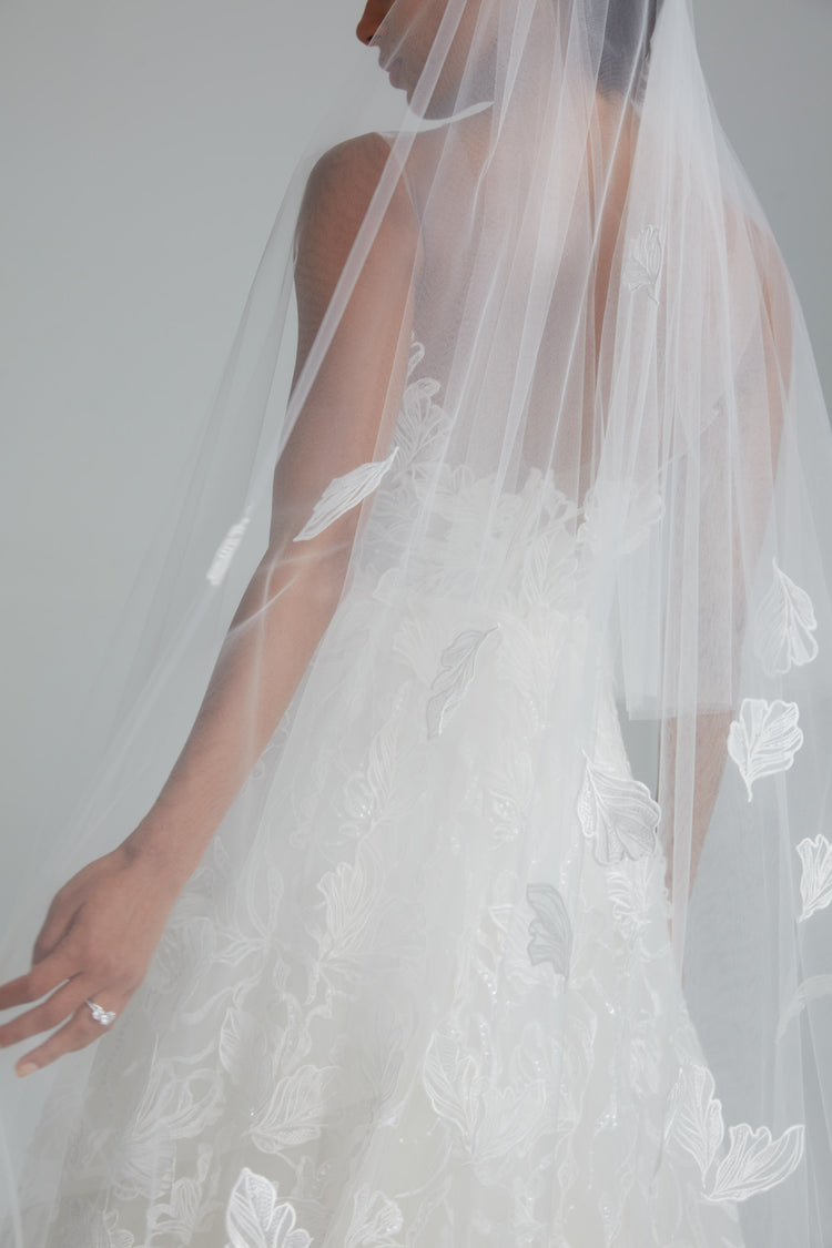 3D leaf cathedral veil, accessory from Collection Accessories by Amsale, Fabric: embellished-tulle