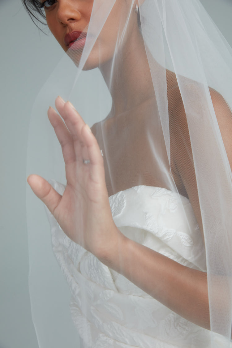 Floral jacquard cathedral veil, accessory from Collection Accessories by Amsale, Fabric: organza-floral-jacquard