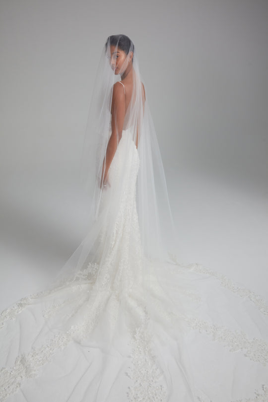 AVA846 - Embellished cathedral veil, $1,500, accessory from Collection Accessories by Amsale, Fabric: embellished-tulle