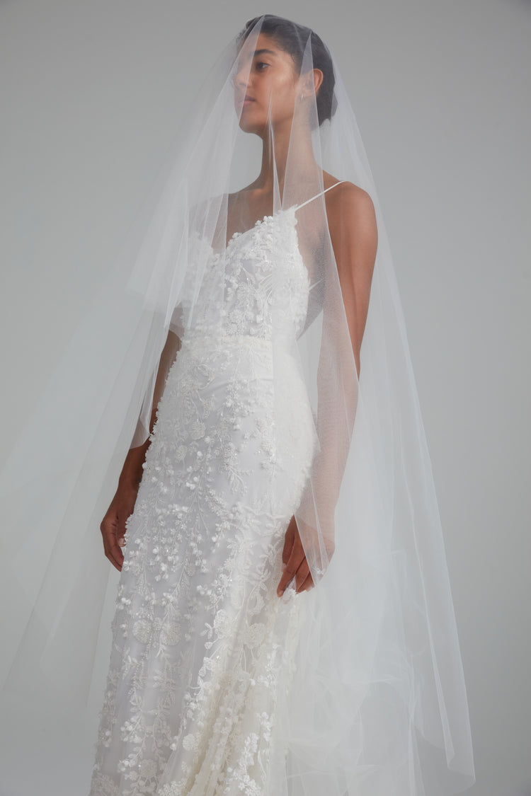 Sylvie, dress from Collection Bridal by Amsale, Fabric: embellished-illusion-plunge-cutaway