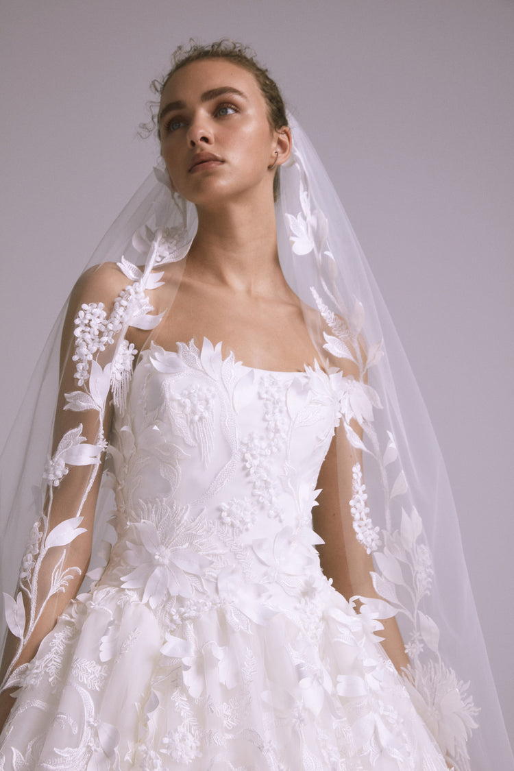 AVA817 - Embellished Floral Veil - Ivory, dress by color from Collection Accessories by Amsale