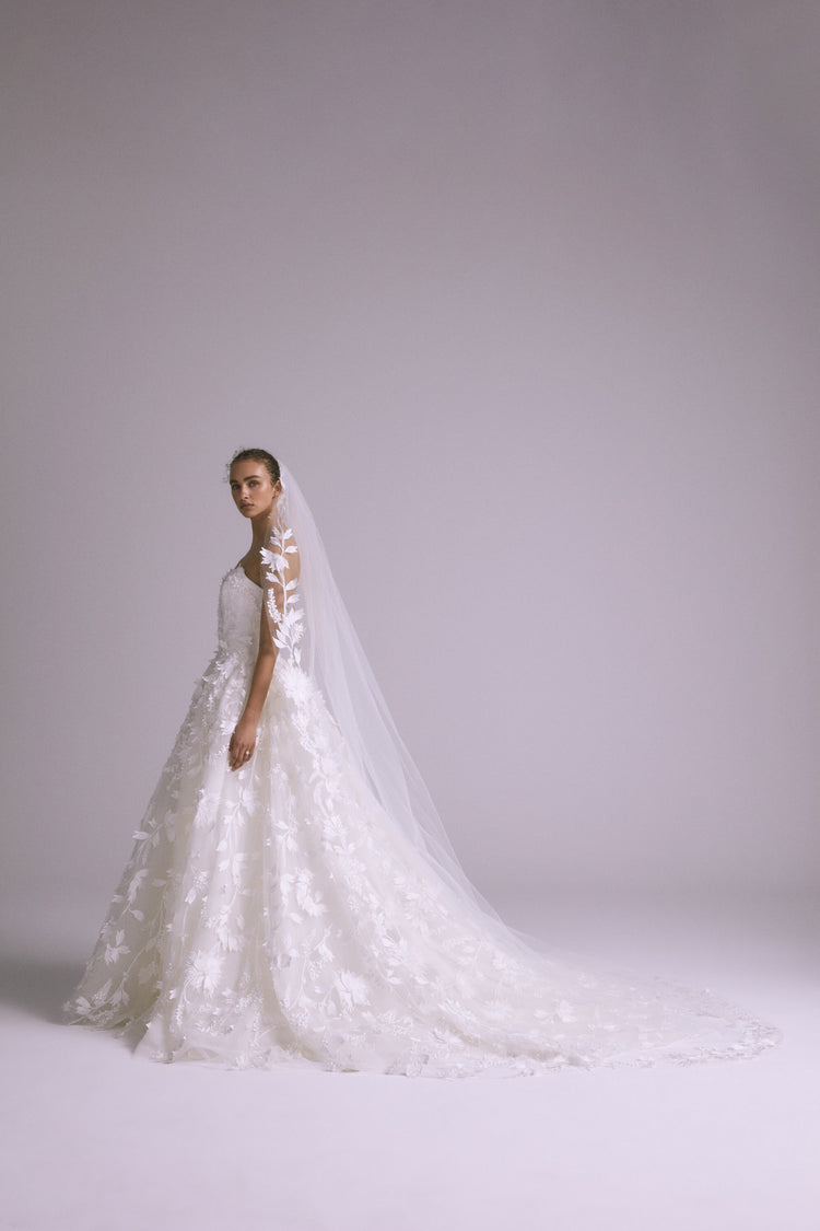 AVA817 - Embellished Floral Veil - Ivory, dress by color from Collection Accessories by Amsale