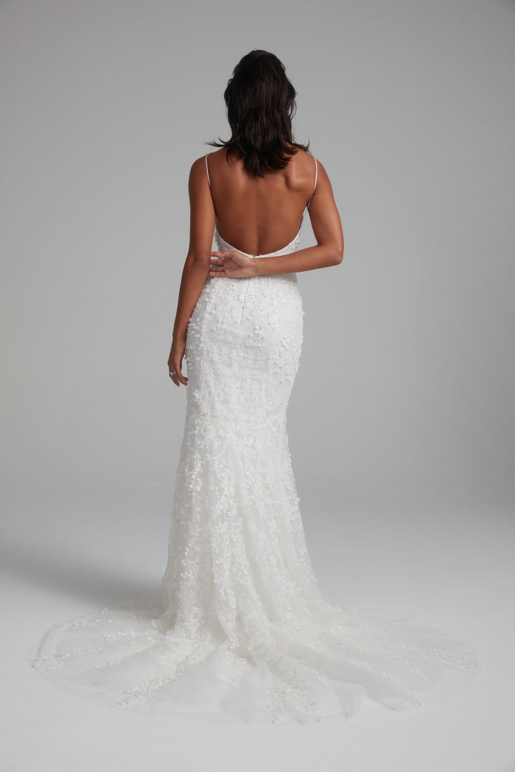 Sylvie, dress from Collection Bridal by Amsale, Fabric: embellished-illusion-plunge-cutaway
