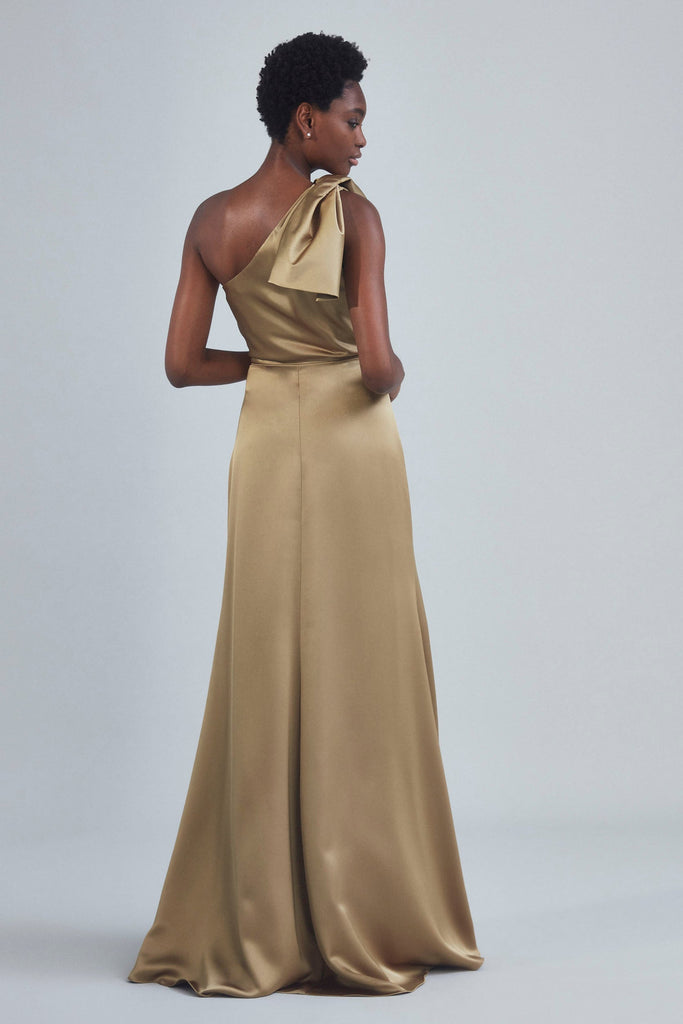 Product P395S - One-Shoulder Bow Gown - Marigold Image