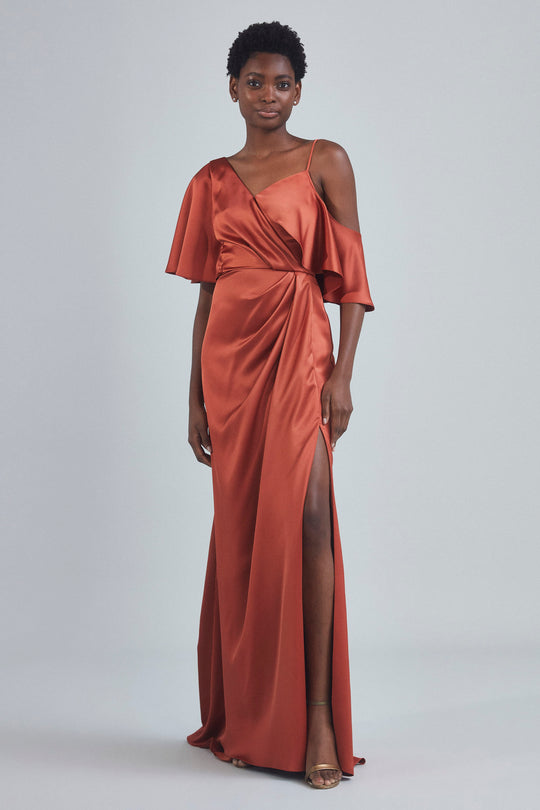 P396S - Asymmetrical Sleeve Column Dress, $595, dress from Collection Evening by Amsale