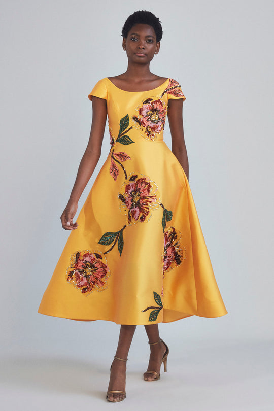 P414M - Floral Mikado Tea-length Dress, $3,995, dress from Collection Evening by Amsale