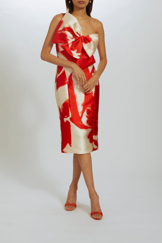 P527 - Printed Oversize Bow Dress, $1,695, dress from Collection Evening by Amsale, Fabric: mikado