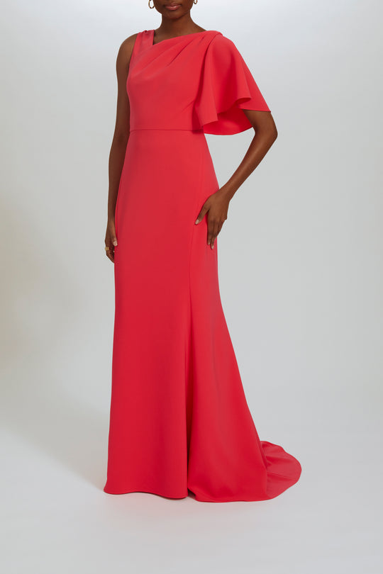 P537 - Asymmetric Sleeve Crepe Gown, $1,395, dress from Collection Evening by Amsale, Fabric: crepe