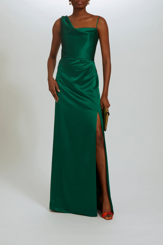P552S - Asymmetric Spaghetti Strap Gown, $795, dress from Collection Evening by Amsale, Fabric: fluid-satin