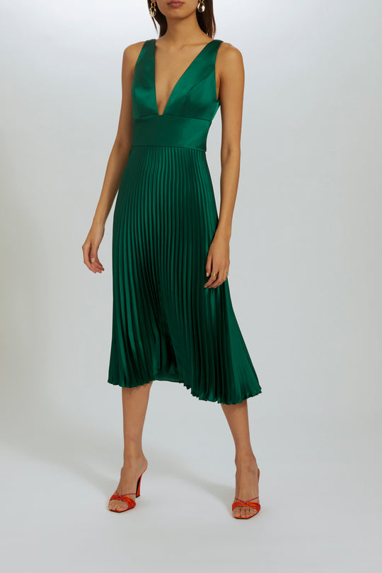 P553S - V-neck Pleated Midi Dress, $695, dress from Collection Evening by Amsale, Fabric: fluid-satin