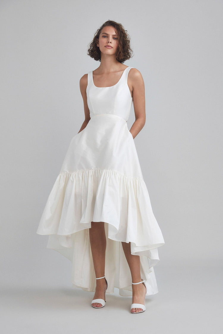 LW188 - Taffeta High-Low Hem Dress - Ivory, dress by color from Collection Little White Dress by Amsale