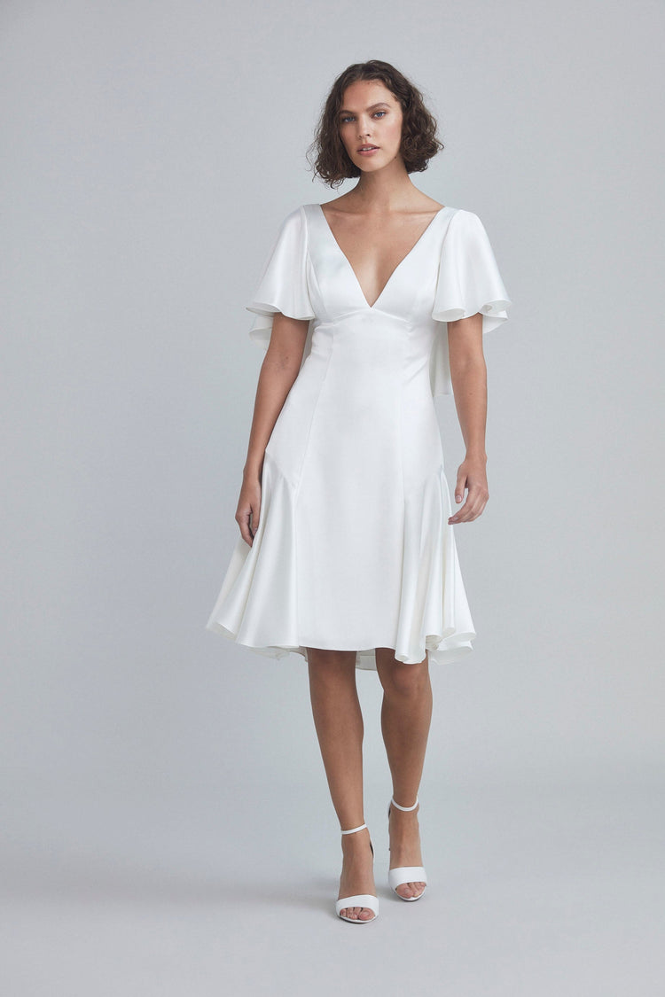 LW192 - Flutter Sleeve Ruffle Dress - Ivory, dress by color from Collection Little White Dress by Amsale