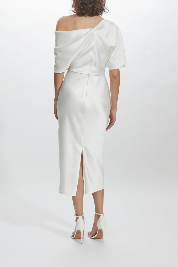 Image number 3: Slim Skirt Draped Bodice Dress, back view