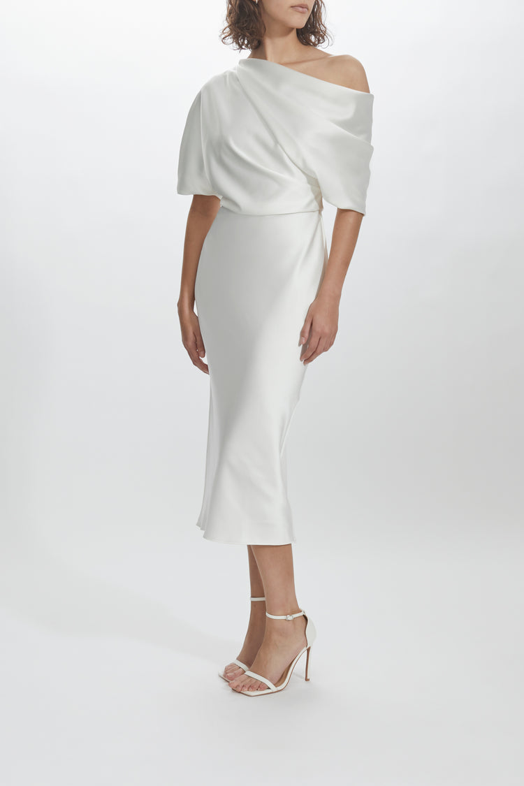 Image number 0: Slim Skirt Draped Bodice Dress, side view