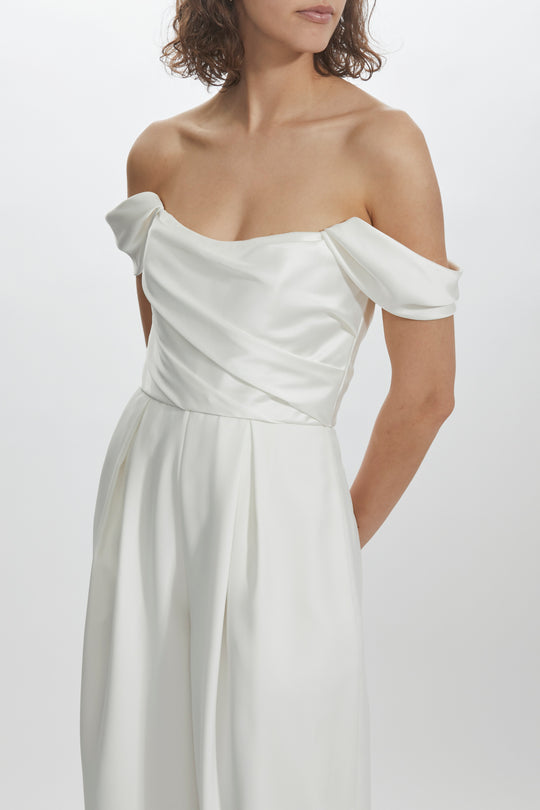 LW206 - Draped Bodice Jumpsuit, $595, dress from Collection Little White Dress by Amsale, Fabric: fluid-satin