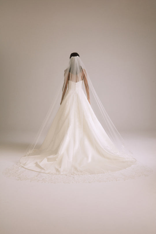 R426V - Floral Embellished Veil, $550, accessory from Collection Accessories by Nouvelle Amsale, Fabric: floral-embellished-tulle