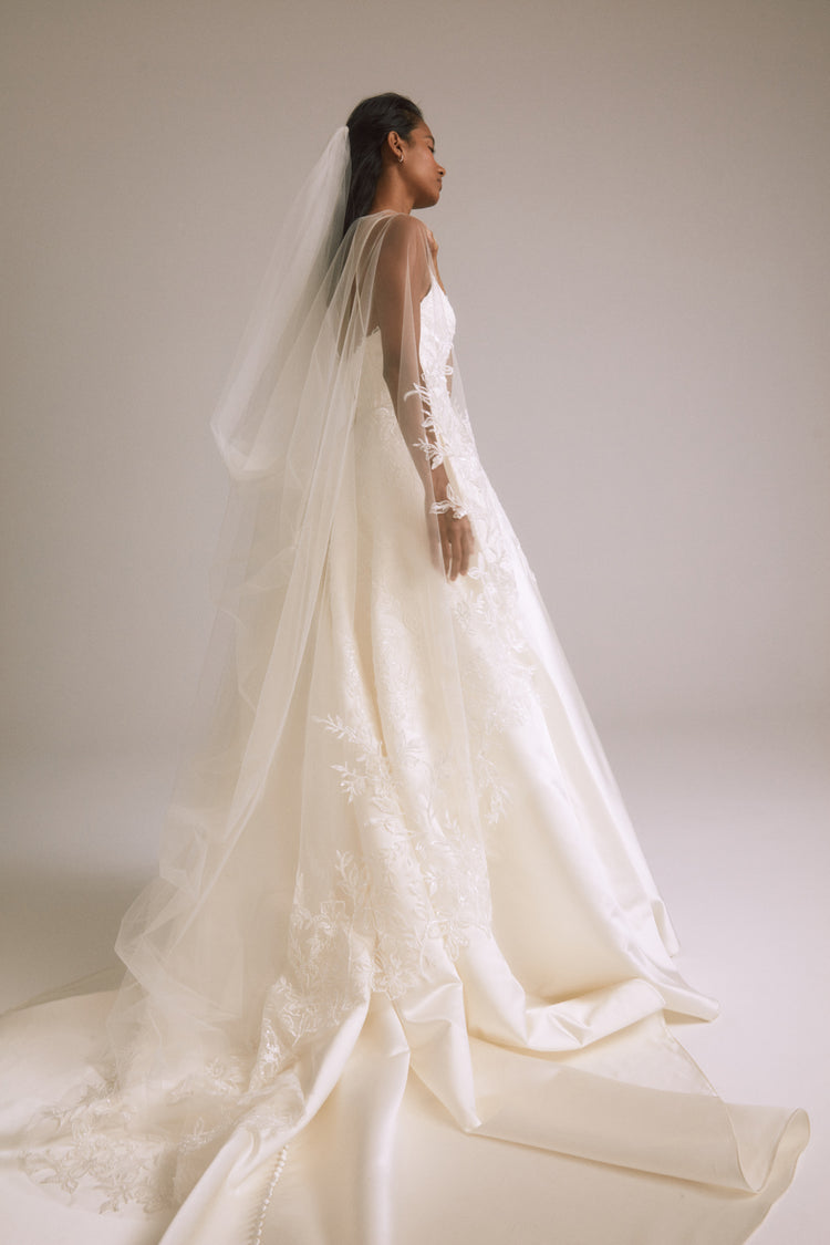 Floral Embellished Veil, accessory from Collection Accessories by Nouvelle Amsale, Fabric: floral-embellished-tulle