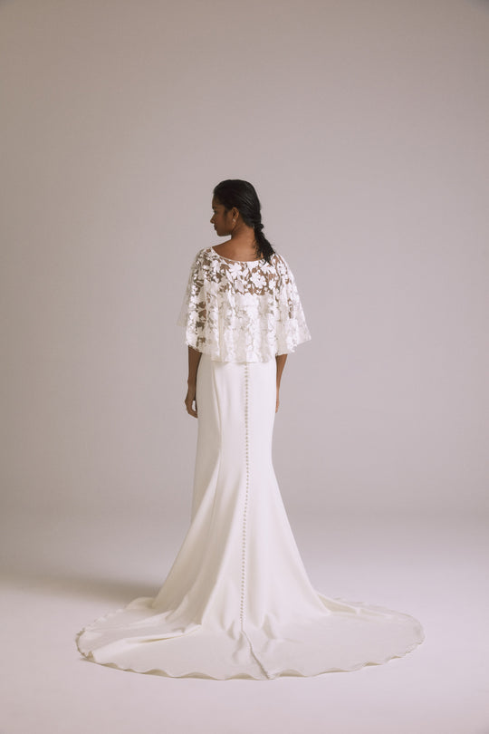 R421CP - Floral embroidered cape, $550, accessory from Collection Accessories by Nouvelle Amsale, Fabric: floral-embroidered-tulle