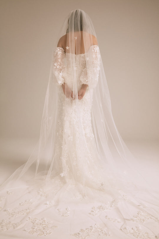 R410V - 3D Floral Embellished Veil, $550, accessory from Collection Accessories by Nouvelle Amsale