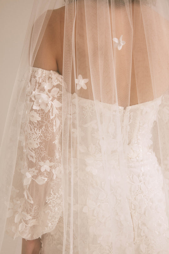 R410V - 3D Floral Embellished Veil, $550, accessory from Collection Accessories by Nouvelle Amsale