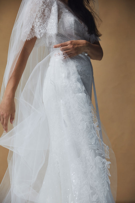 R393V - Lace Sparkle Veil, $595, accessory from Collection Accessories by Nouvelle Amsale