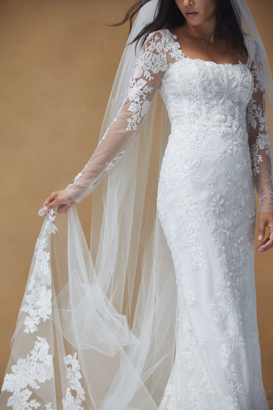 R392V - Lace embroidery Veil, $595, accessory from Collection Accessories by Nouvelle Amsale