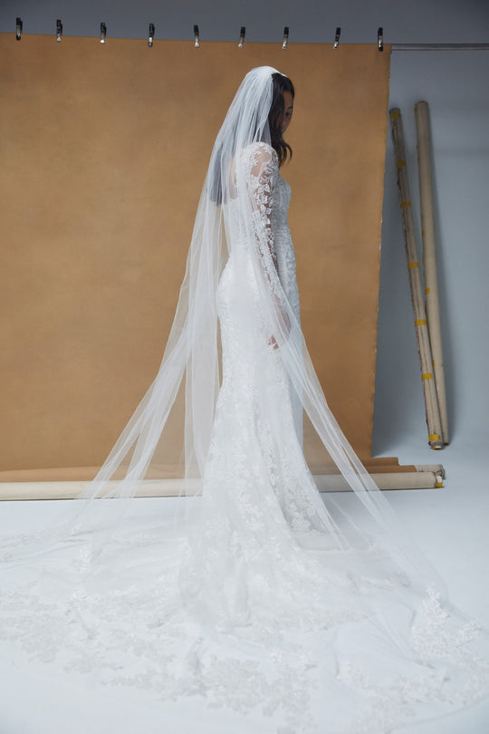 R392V - Lace embroidery Veil, $595, accessory from Collection Accessories by Nouvelle Amsale