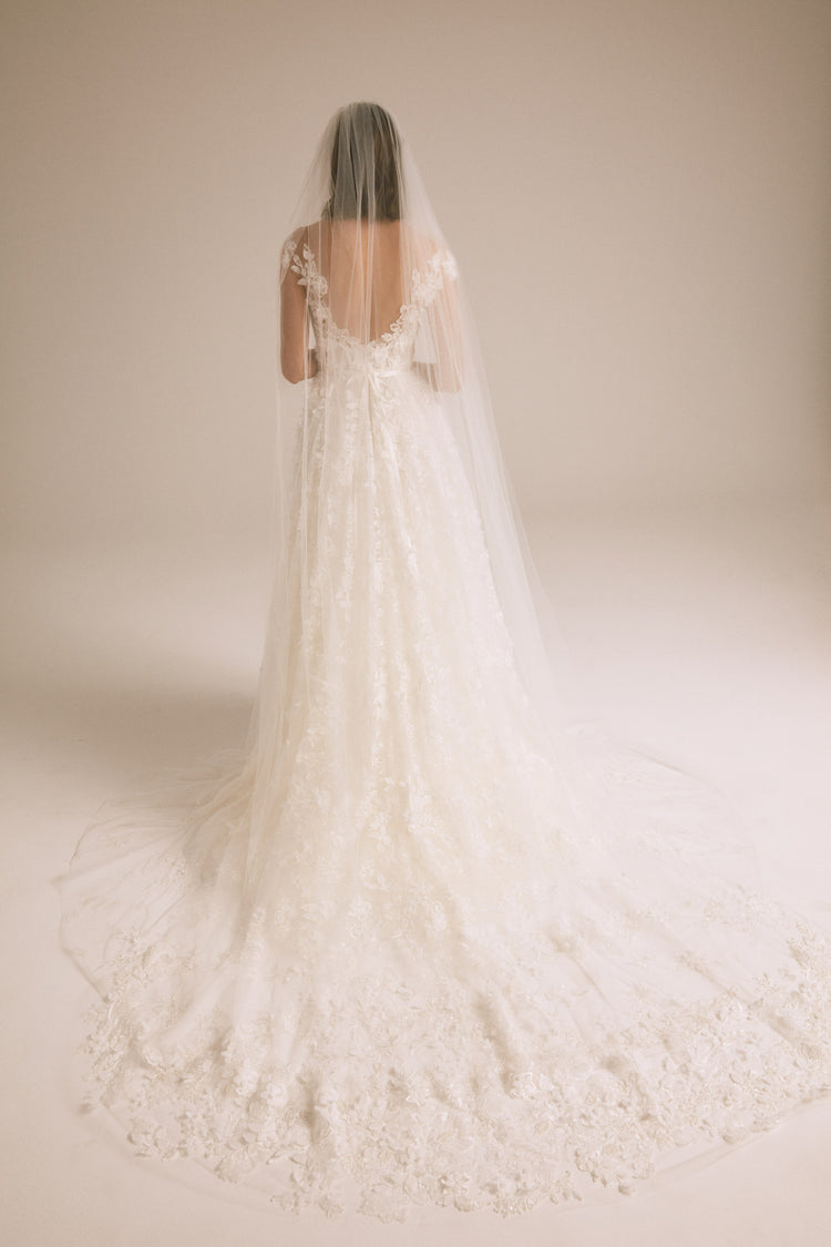 R408V - Floral Embellished Border Veil - Ivory, dress by color from Collection Accessories by Nouvelle Amsale