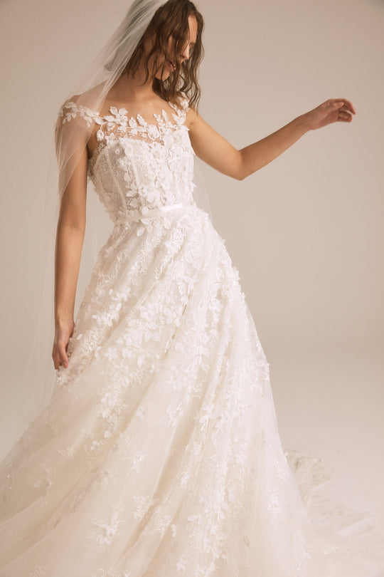 Floral Embellished Border Veil, $550, accessory from Collection Accessories by Nouvelle Amsale