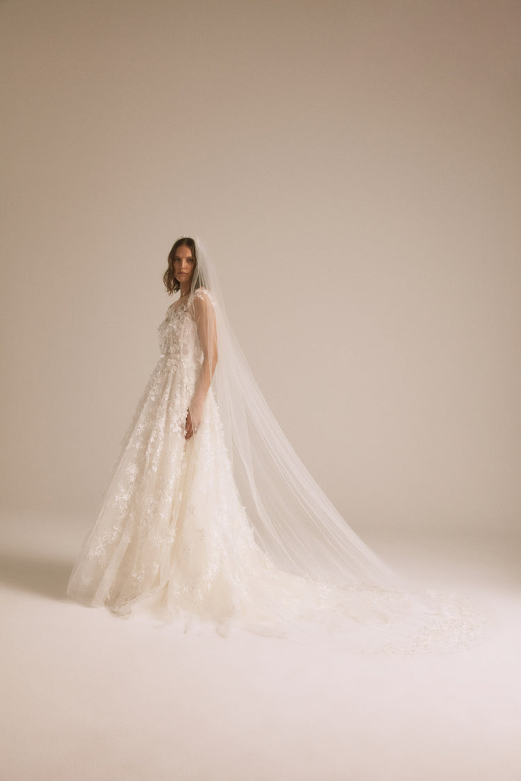 Floral Embellished Border Veil, accessory from Collection Accessories by Nouvelle Amsale