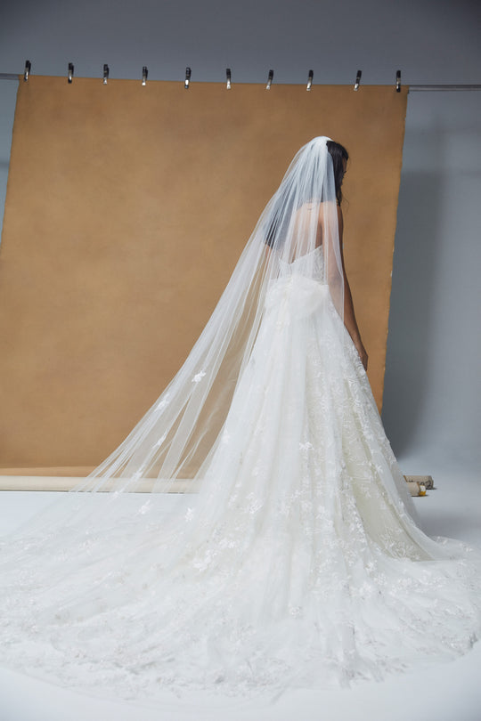R391V - Floral embroidery Veil, $595, accessory from Collection Accessories by Nouvelle Amsale